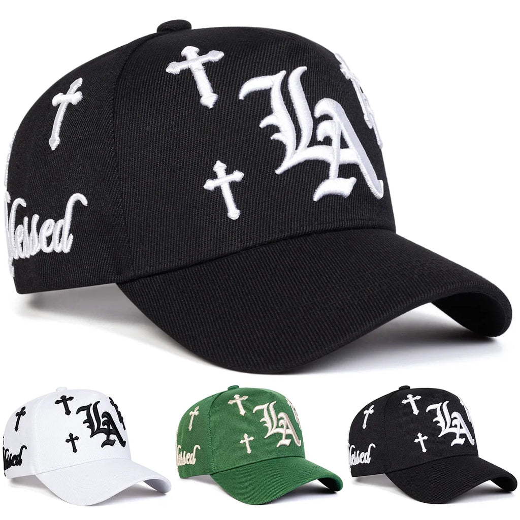 Unisex Gothic LA Cross Embroidery Baseball Caps Spring Autumn Outdoor Adjustable Casual Hats Sunscreen Hat Sports Cap
