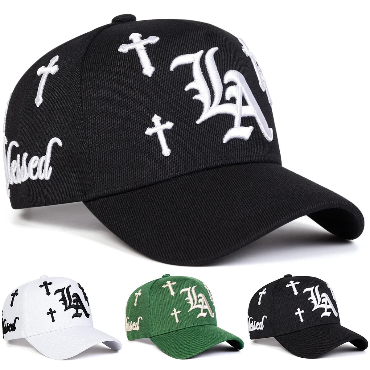 Unisex Gothic LA Cross Embroidery Baseball Caps Spring Autumn Outdoor Adjustable Casual Hats Sunscreen Hat Sports Cap