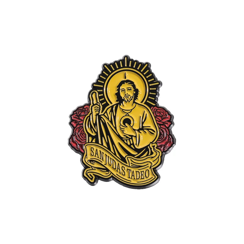 San Judas Tadeo Holy Jesus Bible Enamel Pins Keep the Faith Brooches Lapel Badges Religious Belief Jewelry Gift for Christian