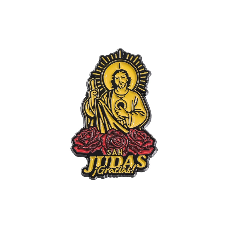 San Judas Tadeo Holy Jesus Bible Enamel Pins Keep the Faith Brooches Lapel Badges Religious Belief Jewelry Gift for Christian