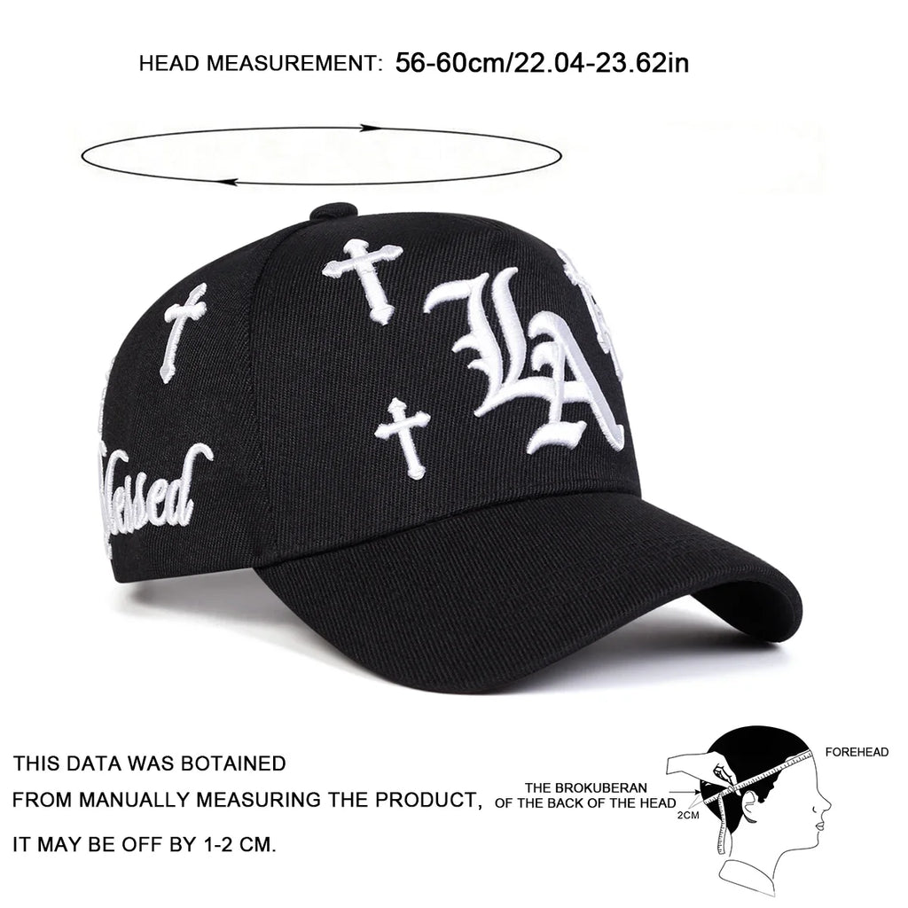 Unisex Gothic LA Cross Embroidery Baseball Caps Spring Autumn Outdoor Adjustable Casual Hats Sunscreen Hat Sports Cap