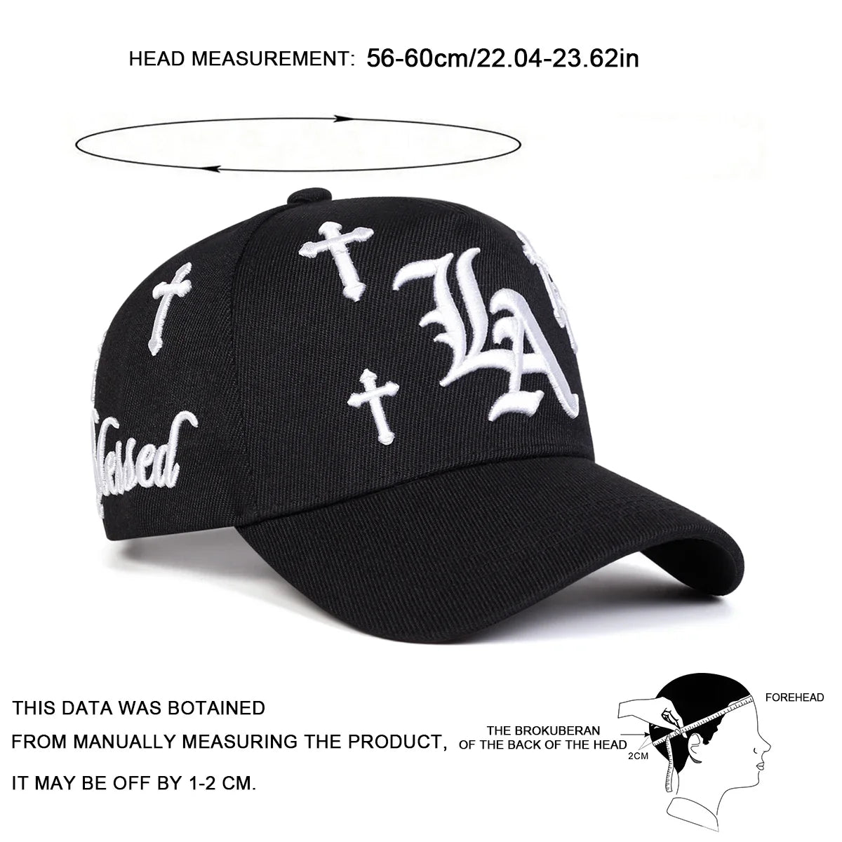 Unisex Gothic LA Cross Embroidery Baseball Caps Spring Autumn Outdoor Adjustable Casual Hats Sunscreen Hat Sports Cap