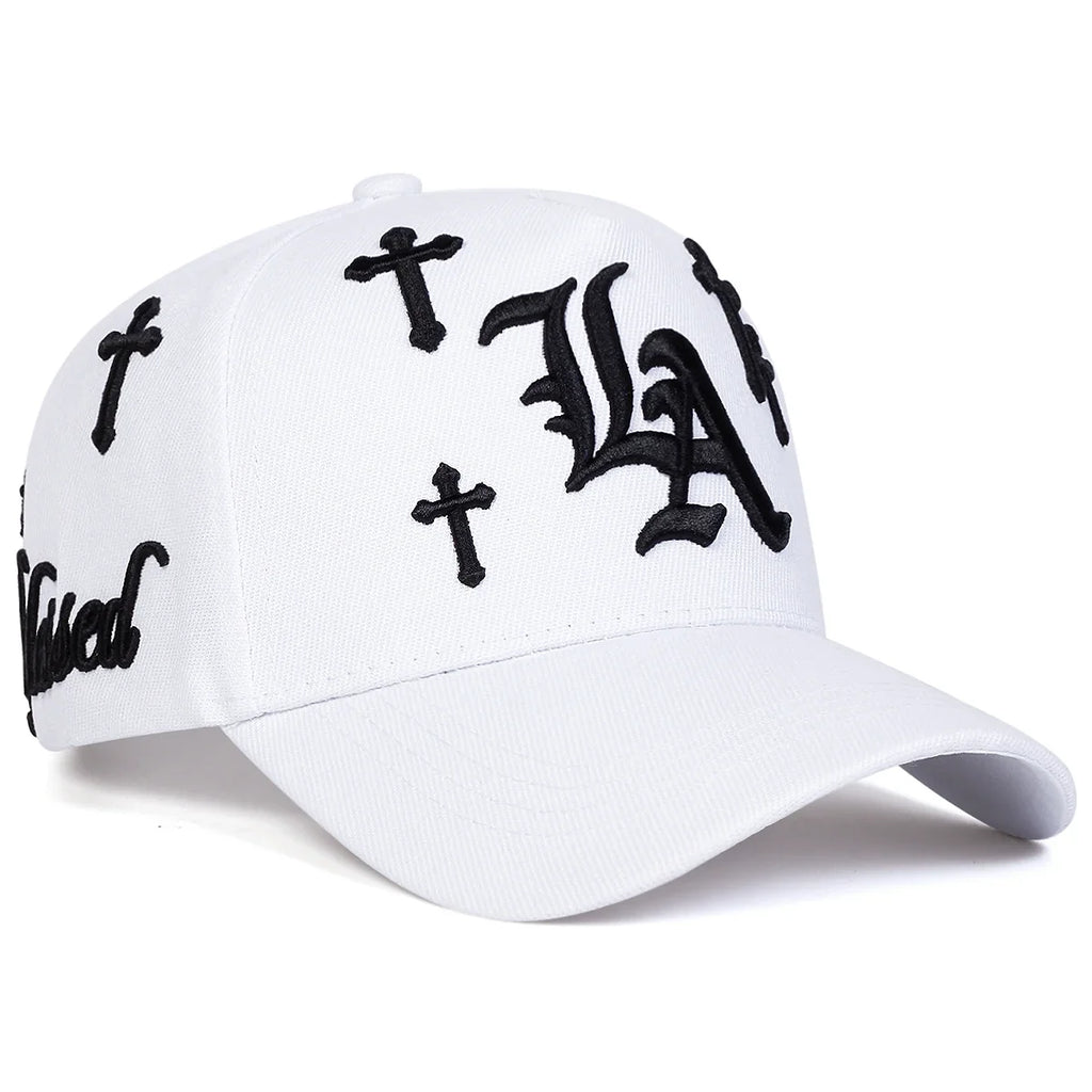 Unisex Gothic LA Cross Embroidery Baseball Caps Spring Autumn Outdoor Adjustable Casual Hats Sunscreen Hat Sports Cap