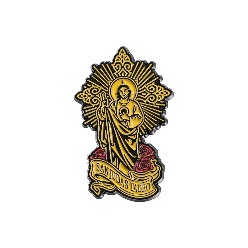 San Judas Tadeo Holy Jesus Bible Enamel Pins Keep the Faith Brooches Lapel Badges Religious Belief Jewelry Gift for Christian