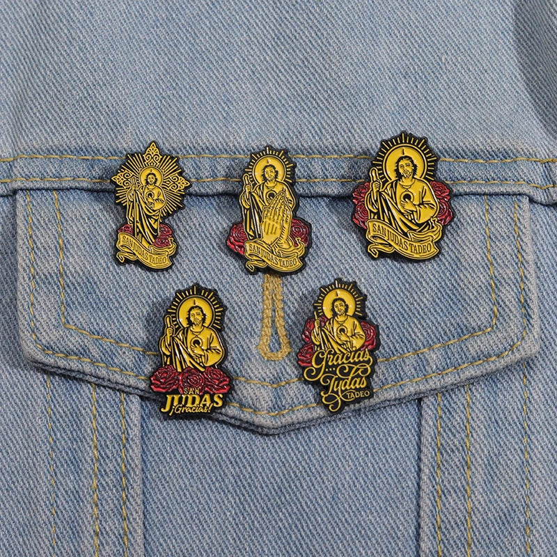 San Judas Tadeo Holy Jesus Bible Enamel Pins Keep the Faith Brooches Lapel Badges Religious Belief Jewelry Gift for Christian