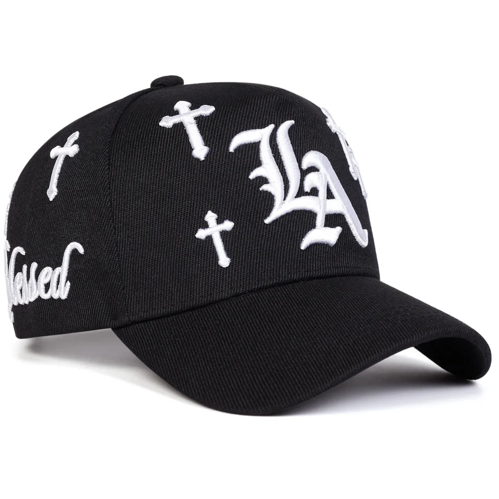 Unisex Gothic LA Cross Embroidery Baseball Caps Spring Autumn Outdoor Adjustable Casual Hats Sunscreen Hat Sports Cap
