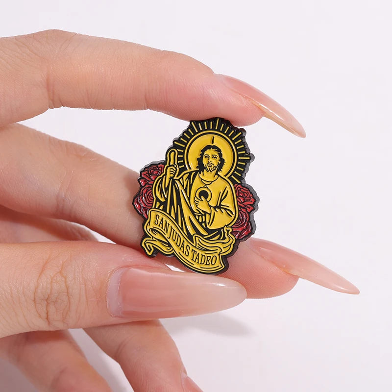 San Judas Tadeo Holy Jesus Bible Enamel Pins Keep the Faith Brooches Lapel Badges Religious Belief Jewelry Gift for Christian